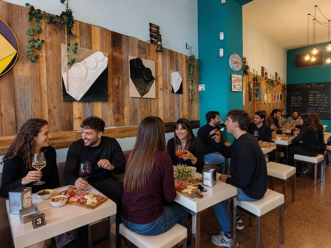Aperitivo con taglieri e calici al Bar Bellini